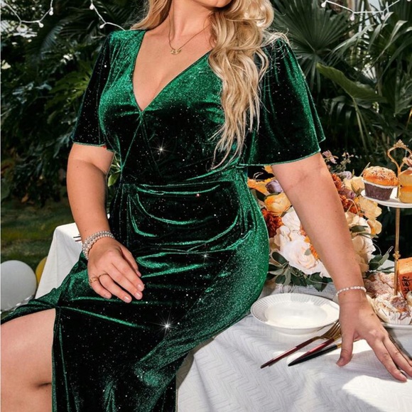 Luxe plus size surplice neck wrap hem party formal dress - Picture 6 of 7